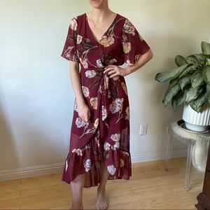 Maroon Chiffon Floral Dress
